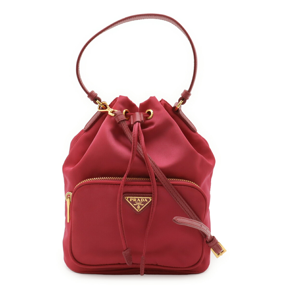 PRADA プラダ ハンドバック 井戸釣瓶御徒面子 合切袋 2WAY ショルダーバッグ ナイロン なめし革 サクラ色 ゴールド金具 1BH038 【中古】