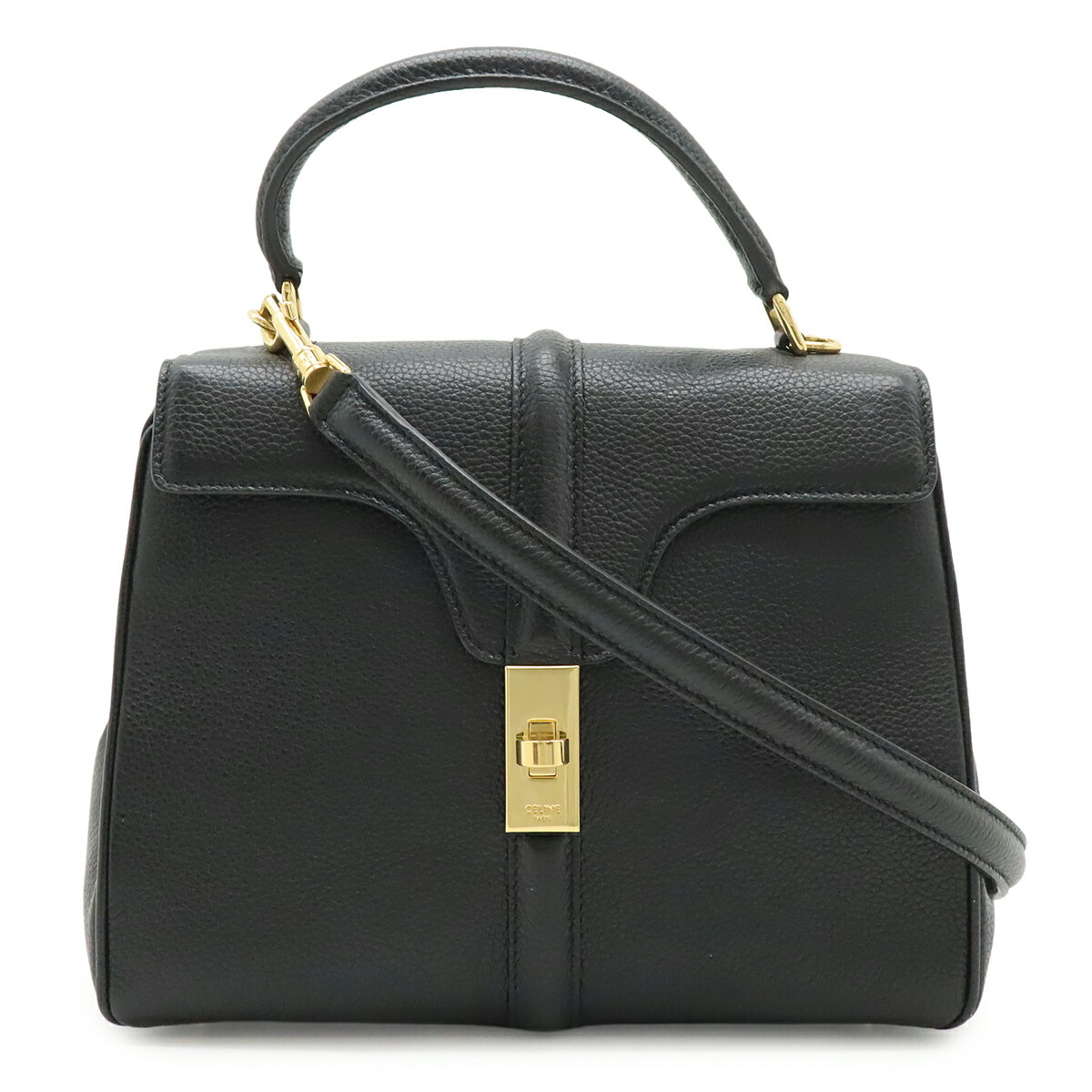 CELINE セリーヌ 16 セーズ スモール ハンドバッグ 2WAY ショルダーバッグ レザー ブラック 黒 ゴールド金具 188003 【中古】