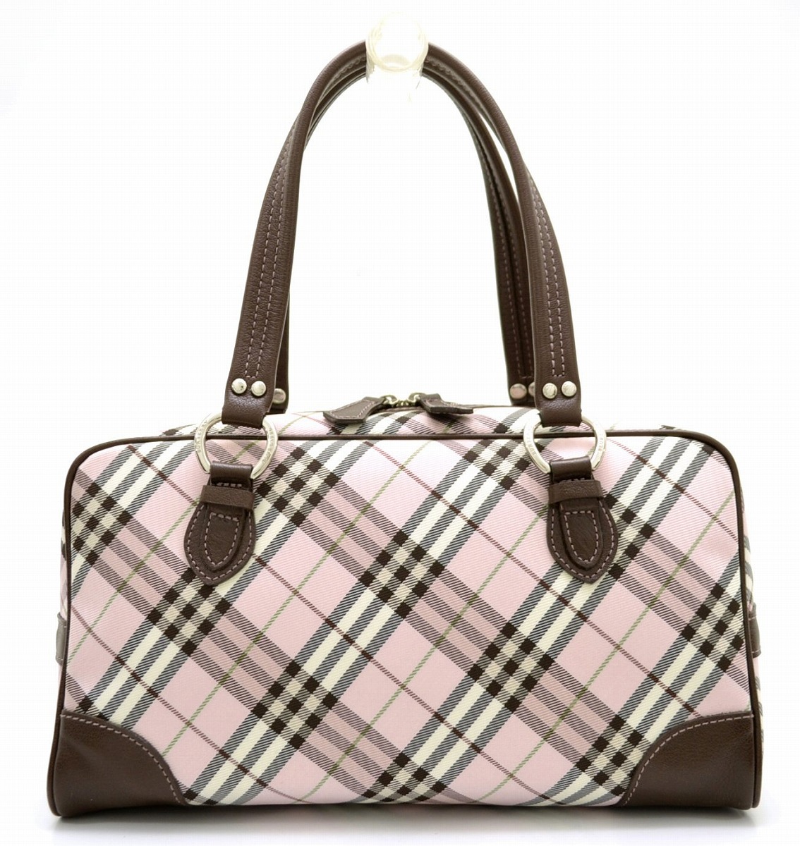 楽天市場 バッグ Burberry バーバリー ブルーレーベル ボストンバッグ ハンドバッグ ナイロン チェック柄 茶 ダークブラウン ピンク 中古 K Blumin 森田質店 質屋出店 Blumin 楽天市場店