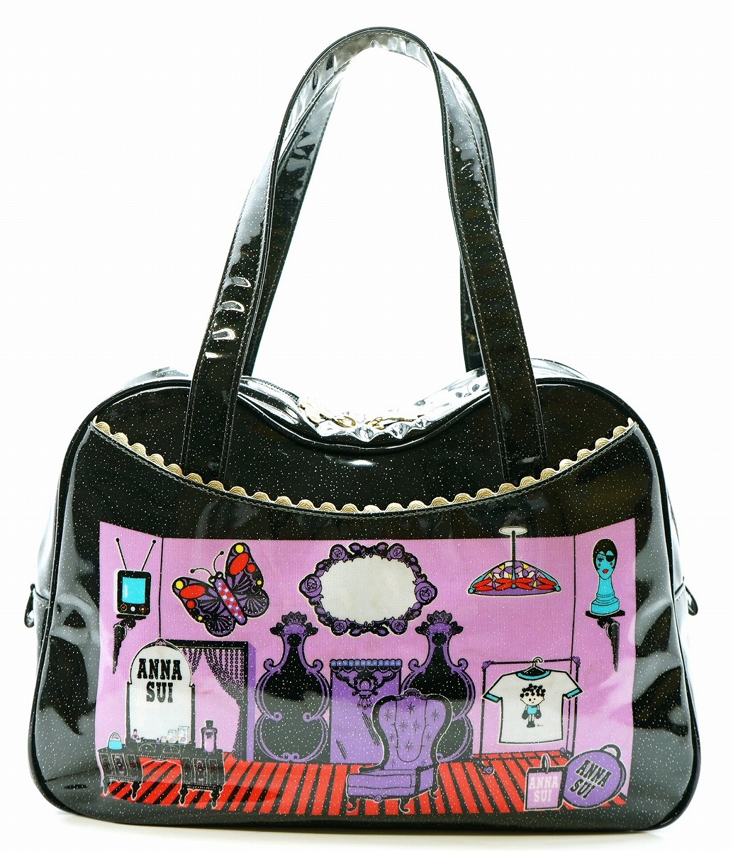楽天市場 バッグ Anna Sui アナ スイ アナスイ ショルダーバッグ ボストンバッグ エナメル ラメ ビニール ブラック 黒 ゴールド マルチカラー 中古 U Blumin 森田質店 質屋出店 Blumin 楽天市場店