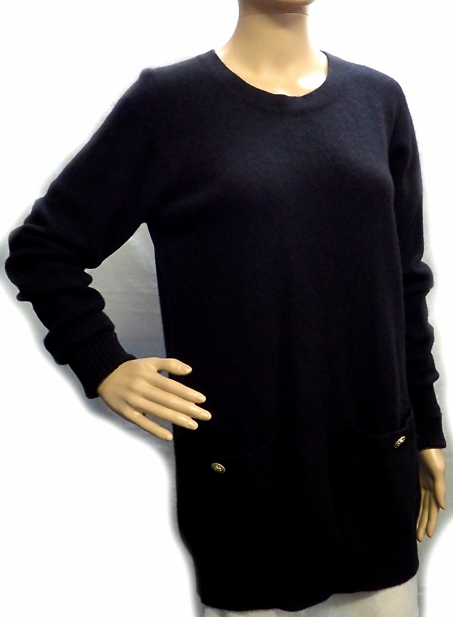 楽天市場 アパレル Chanel シャネル レディース 長袖 ワンピース ロングチュニック ロングニット クルーネック ブラック 黒 ゴールドボタン カシミヤ100 クリーニング済 中古 U Blumin 楽天市場店 Blumin 楽天市場店