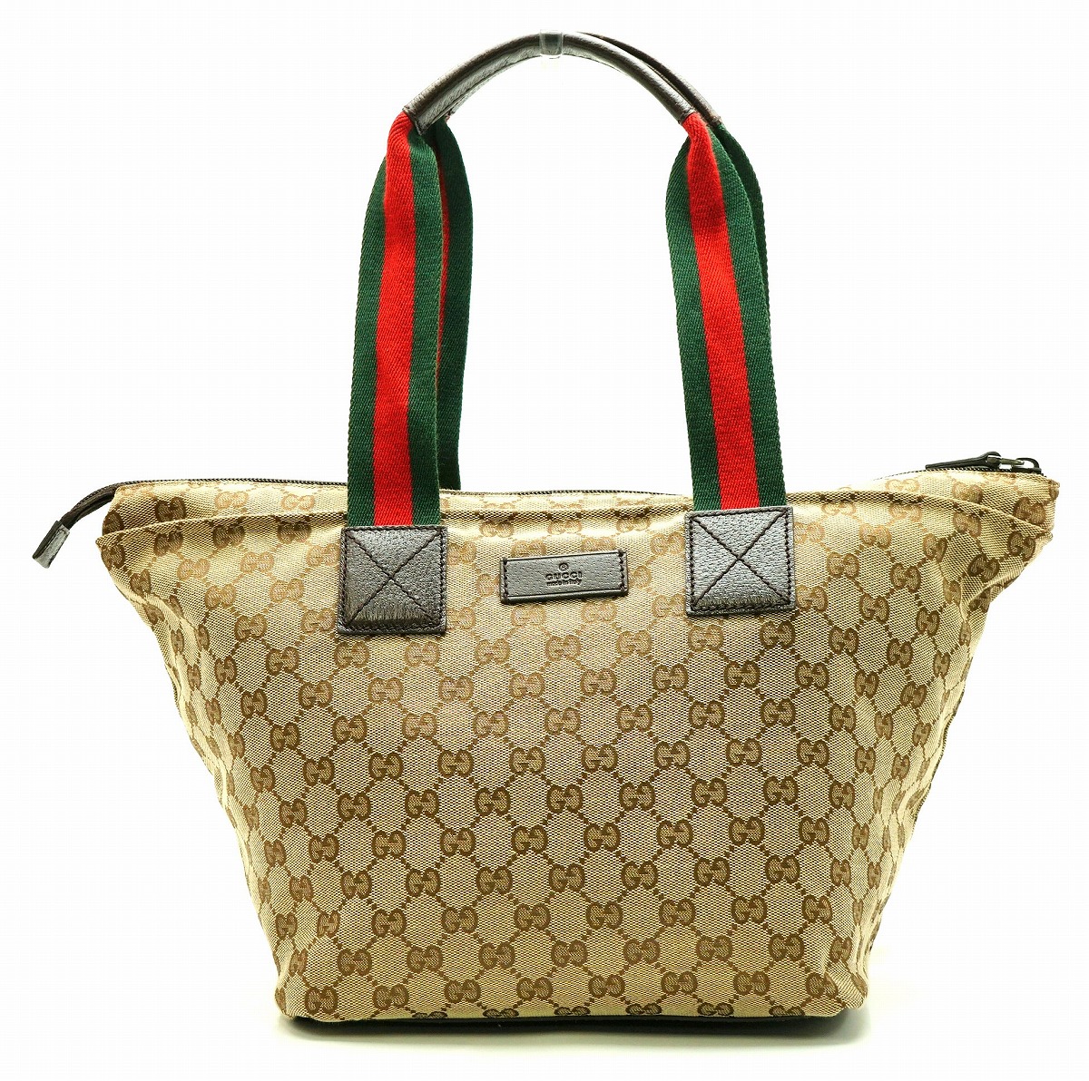 Gucci - GUCCI グッチ ウッドハンドル キャンバスバッグ カーキ系