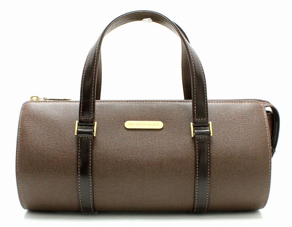 楽天市場 バッグ Burberry バーバリー レザー ハンドバッグ チェック柄 キャンバス 茶 ダークブラウン 筒型 中古 U Blumin 楽天市場店