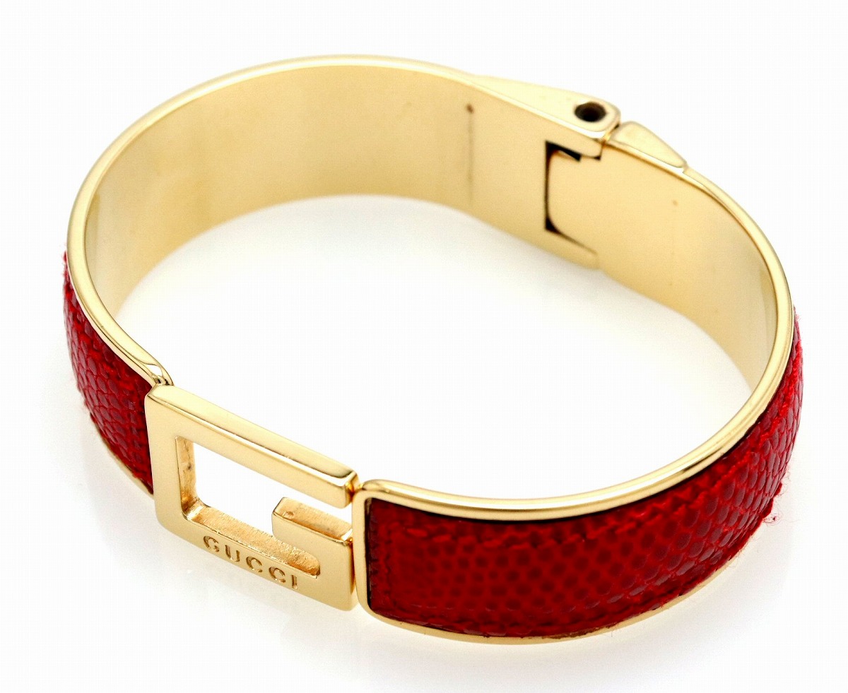 楽天市場 ジュエリー Gucci グッチ Gモチーフ バングル ブレスレット レザー リザード 型押し メッキ Gp ゴールド レッド 赤 中古 K Blumin 楽天市場店