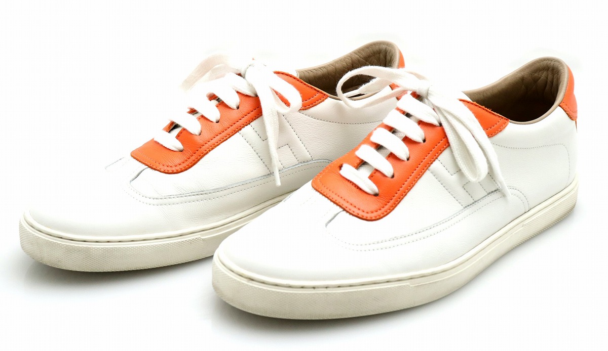【楽天市場】【靴】HERMES エルメス クイック スニーカー シューズ レザー #43 日本サイズ28 オレンジ 白 ホワイト 【中古】【k