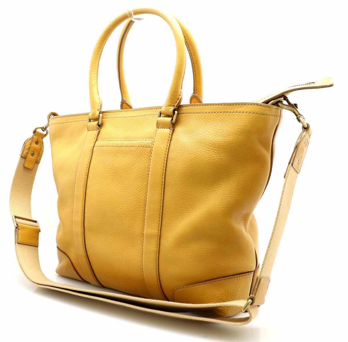 バッグ リサイクル Coach カルティエ コーチ 東京 メンズ トートバッグ ブリーカー ペブルド ビジネス トート 2way レザー 黄色 イエロー K Blumin 店