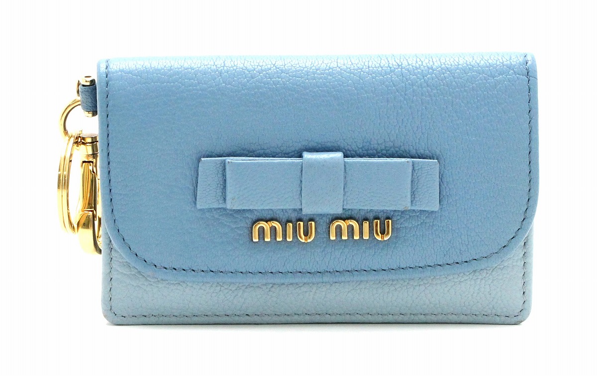 楽天市場 Miu Miu ミュウ ミュウ マドラス カードケース 名刺入れ パスケース 定期入れ リボンモチーフ レザー Astrale Cielo 水色 青 5m1407 中古 K Blumin 楽天市場店