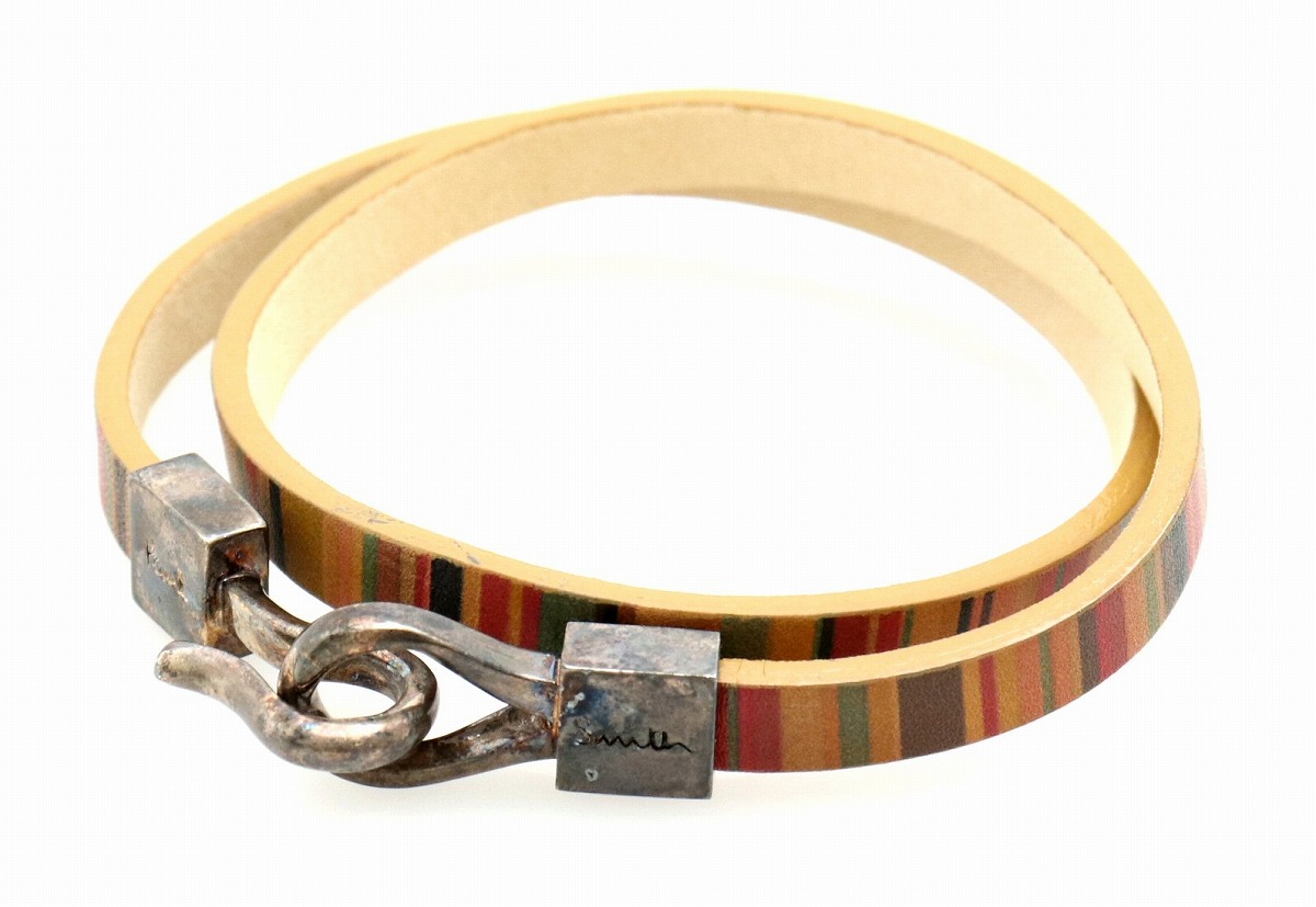 楽天市場 未使用品 Paul Smith ポール スミス レザー ブレスレット ベージュ マルチカラー シルバー金具 中古 K Blumin 楽天市場店