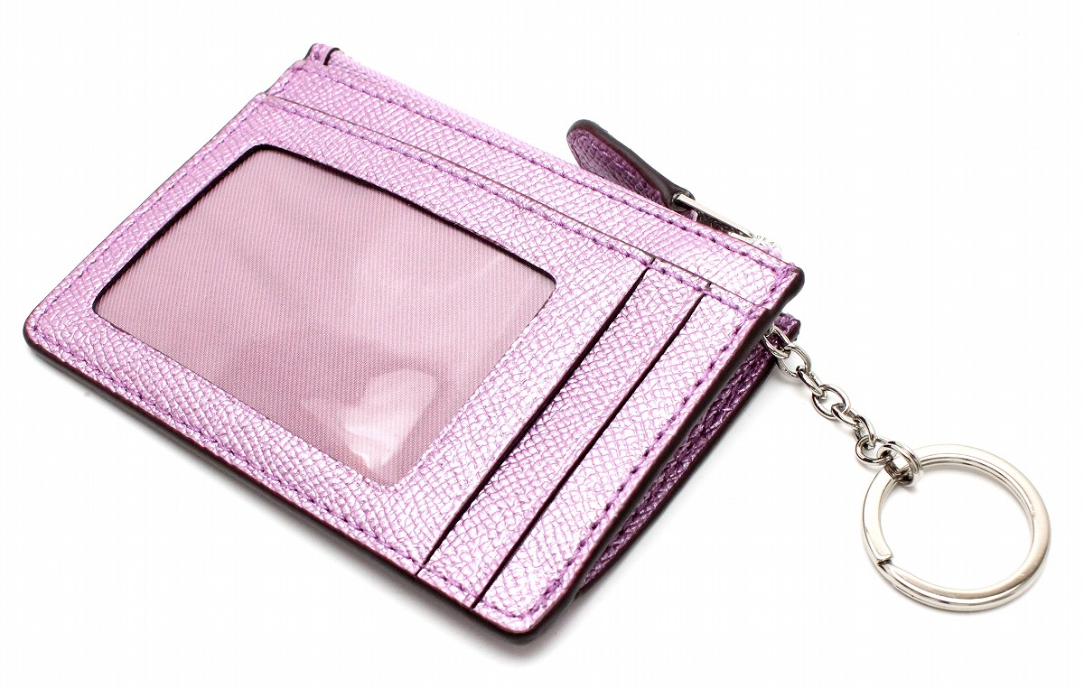 楽天市場 未使用品 Coach コーチ ミニid レザー Idケース パスケース 定期入れ コインケース 小銭入れ メタリックレザー パープル 紫 キーリング付き F21072 中古 K Blumin 楽天市場店