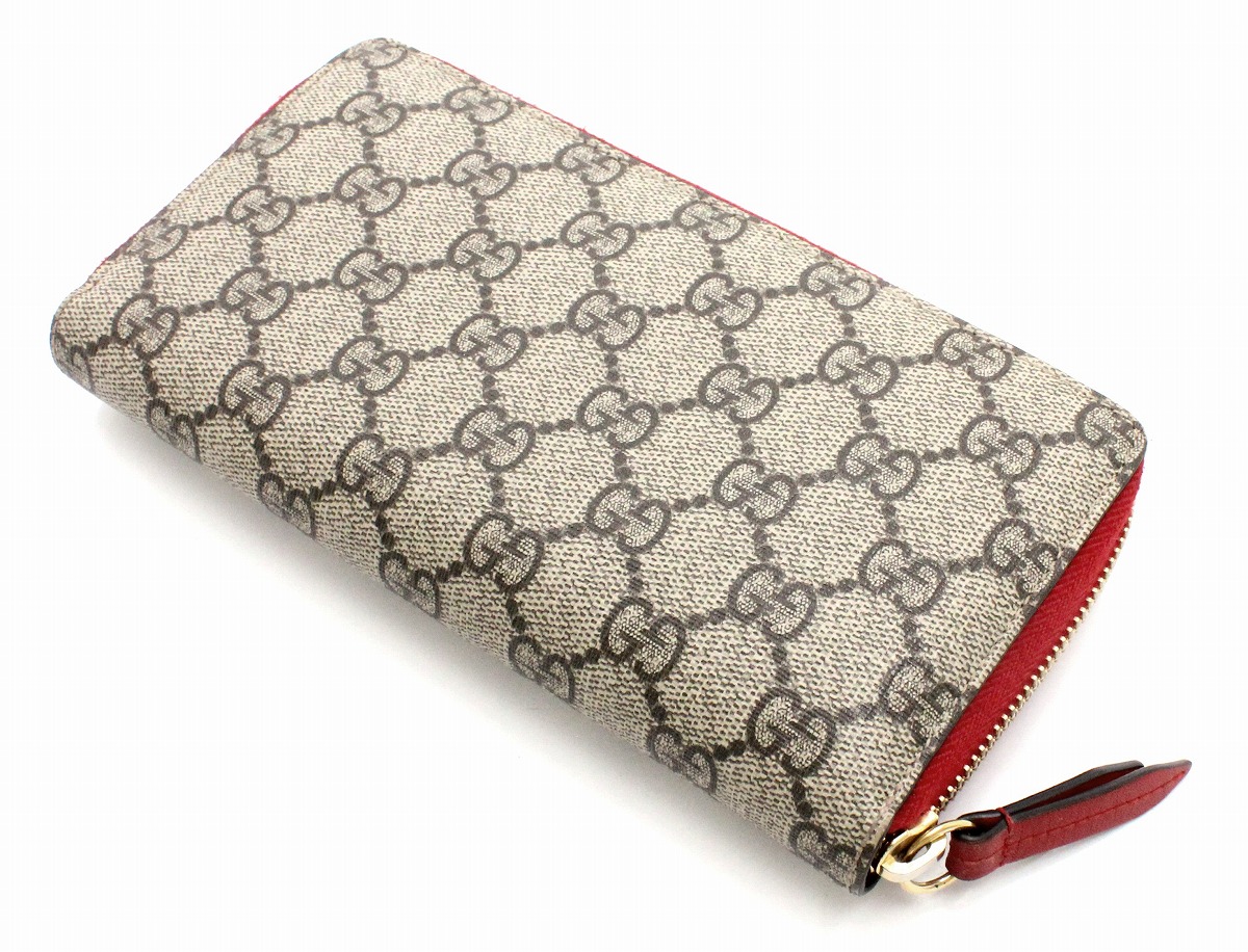 楽天市場 財布 Gucci グッチ Ggスプリーム ハート スネーク ヘビ 刺繍 ラウンドファスナー 長財布 Pvc レザー ベージュ レッド 中古 U Blumin 楽天市場店