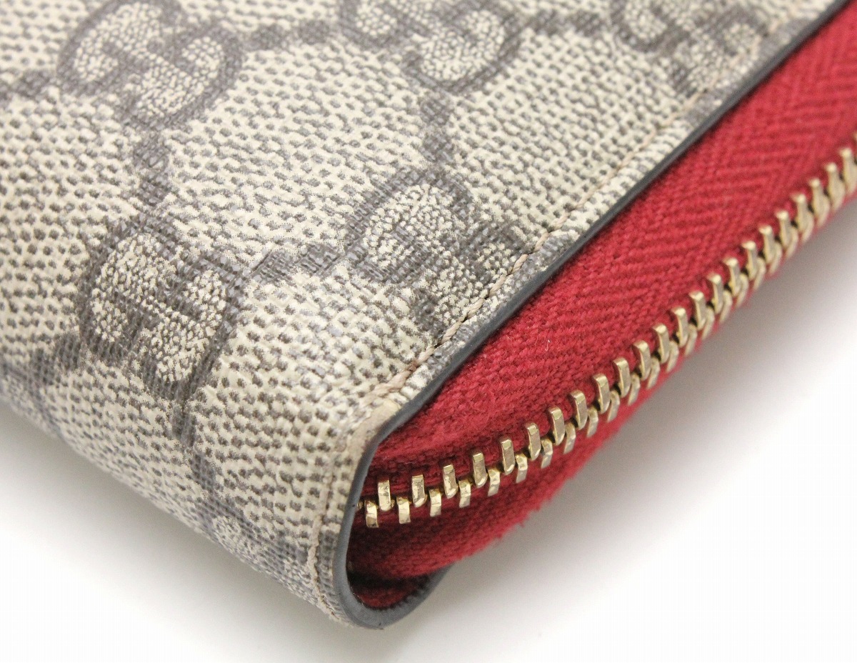 楽天市場 財布 Gucci グッチ Ggスプリーム ハート スネーク ヘビ 刺繍 ラウンドファスナー 長財布 Pvc レザー ベージュ レッド 中古 U Blumin 楽天市場店