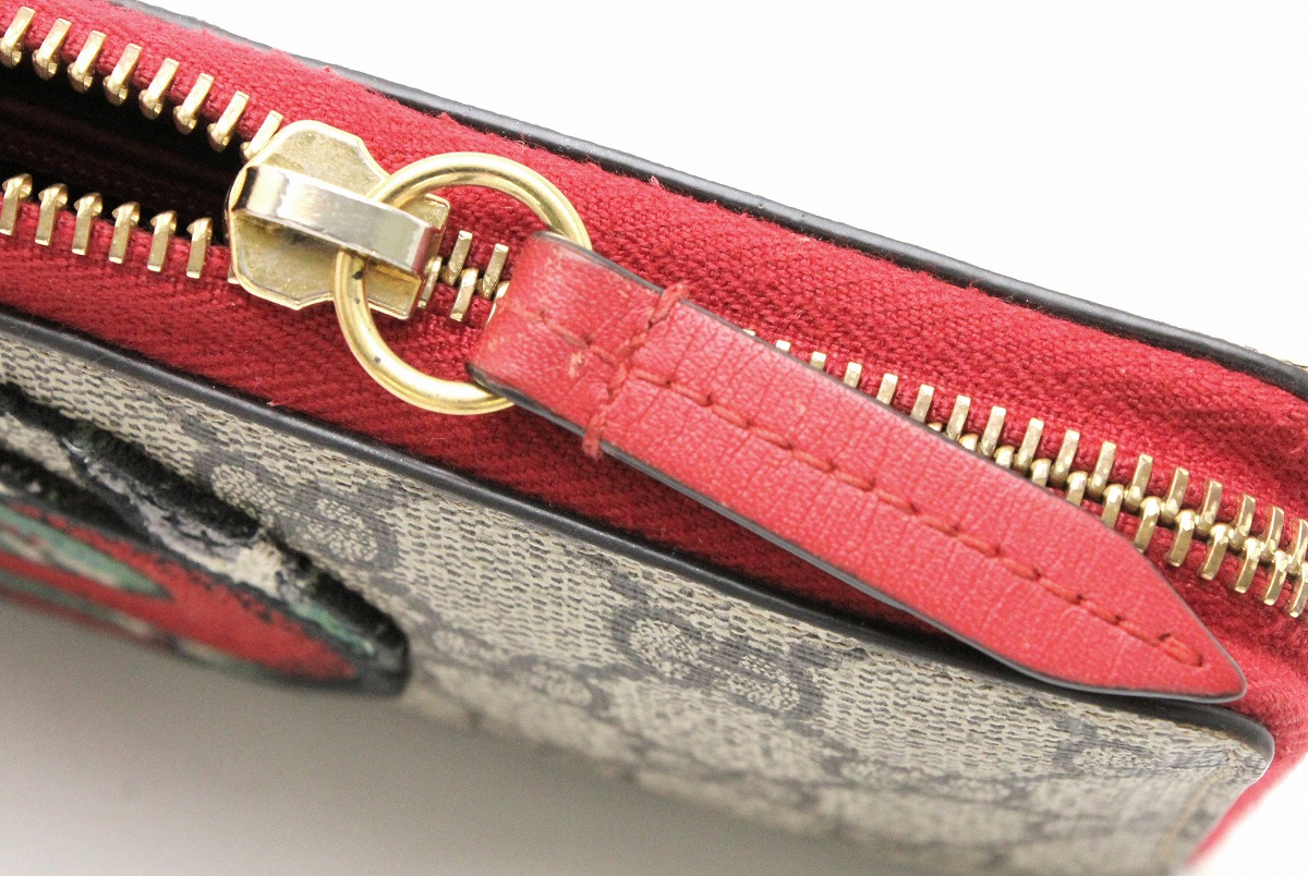 楽天市場 財布 Gucci グッチ Ggスプリーム ハート スネーク ヘビ 刺繍 ラウンドファスナー 長財布 Pvc レザー ベージュ レッド 中古 U Blumin 楽天市場店