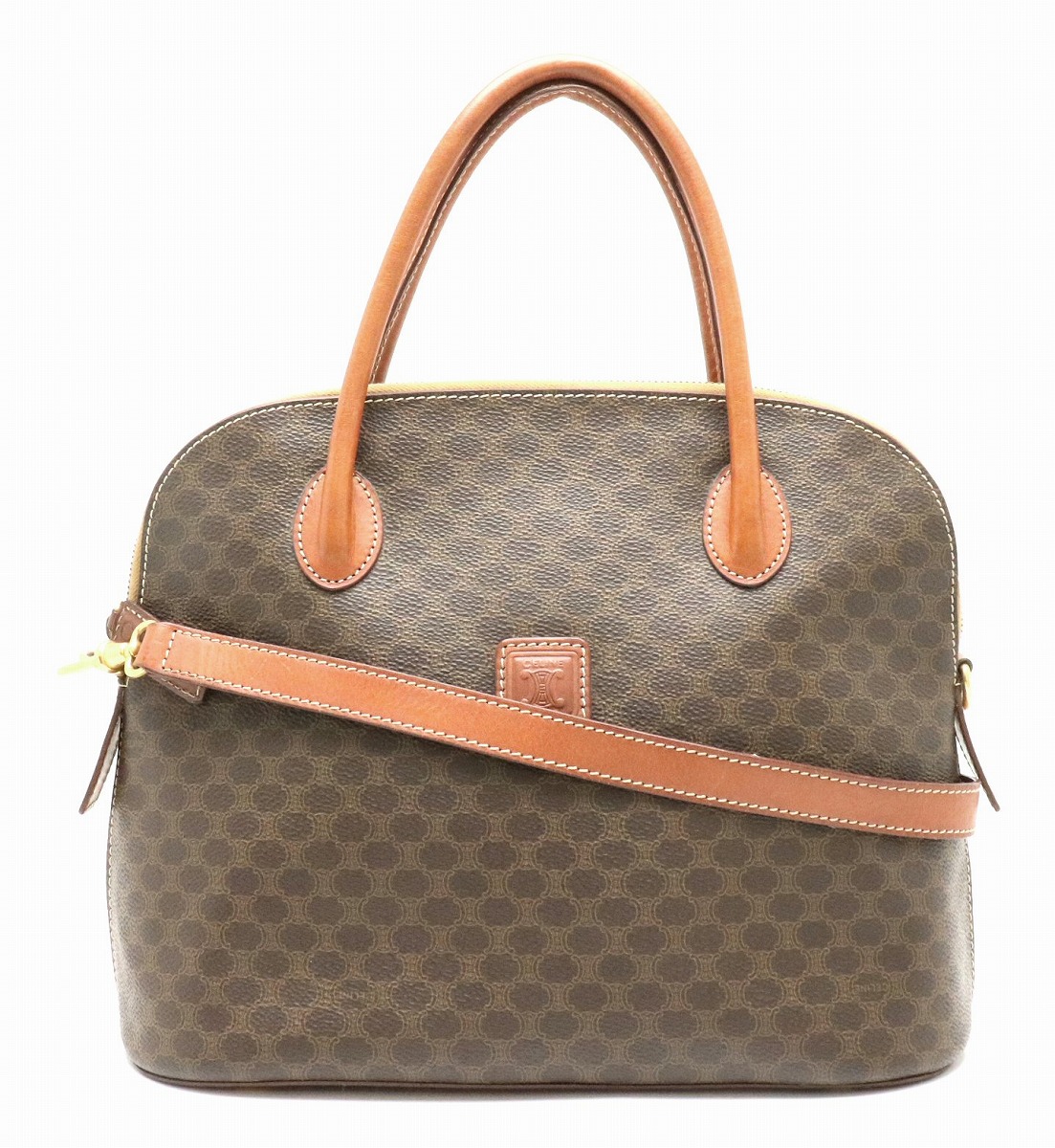【バッグ】CELINE セリーヌ マカダム柄 トートバッグ ハンドバッグ ショルダーバッグ 2WAY 斜め掛け PVC レザー 茶 ダークブラウン ナチュラル ゴールド金具 【中古】【k】|Blumin 楽天市場店
