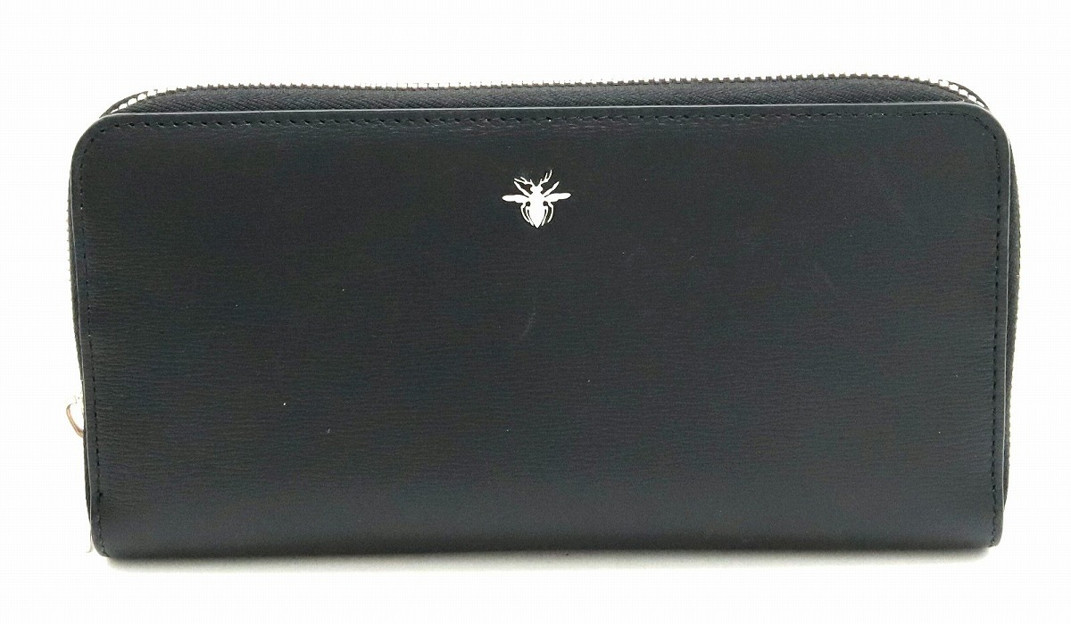 楽天市場 Christian Dior クリスチャン ディオール ディオールオム Homme オム ラウンドファスナー 長財布 Bee 蜂 ハチ レザー ブラック 黒 イニシャル入り 中古 K Blumin 楽天市場店