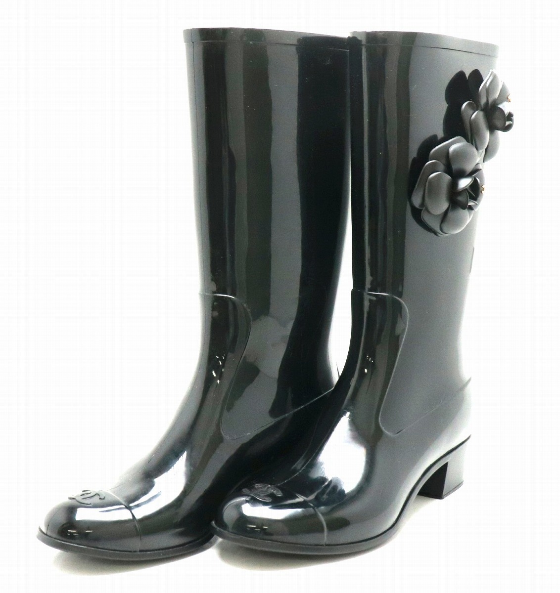 chanel camellia rain boots