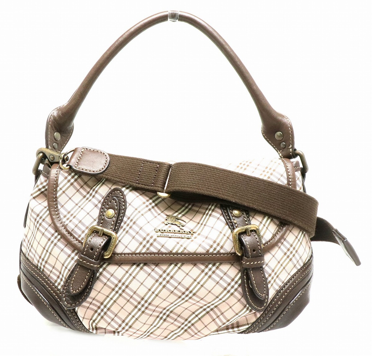 楽天市場 バッグ Burberry バーバリー ブルーレーベル ハンドバッグ ショルダーバッグ 斜め掛け 2way ナイロンキャンバス レザー ピンク系 ブラウン 中古 S Blumin 楽天市場店