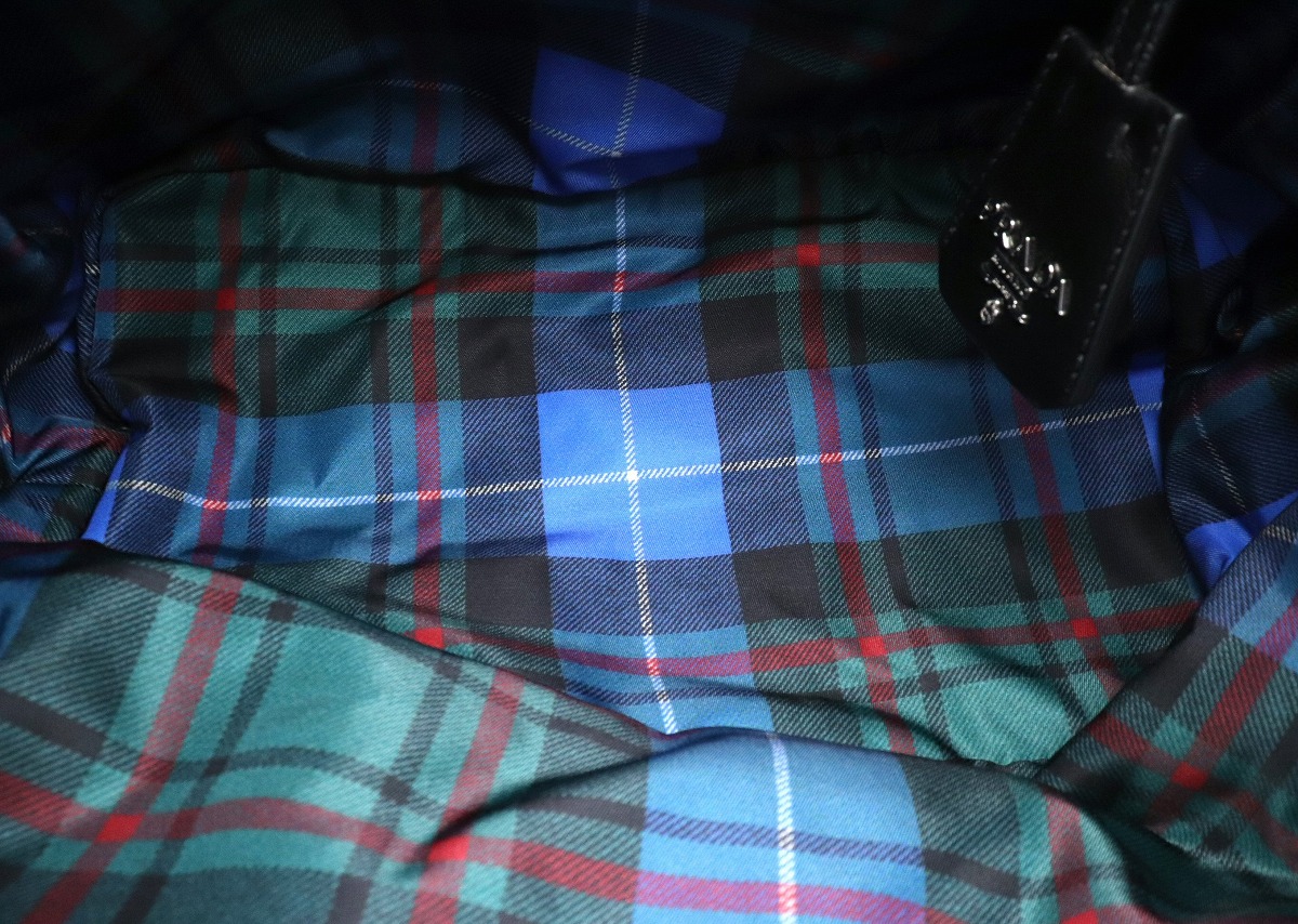 楽天市場 バッグ Prada プラダ ナイロン トートバッグ ショルダーバッグ 2way リバーシブル チェック柄 レザー Macrae ブルー系 ブラック 黒 B1959m 中古 S Blumin 楽天市場店