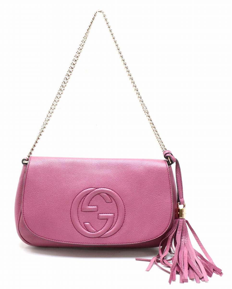 gucci ソーホー ピンクベージュ レザー チェーン ショルダーバッグ+