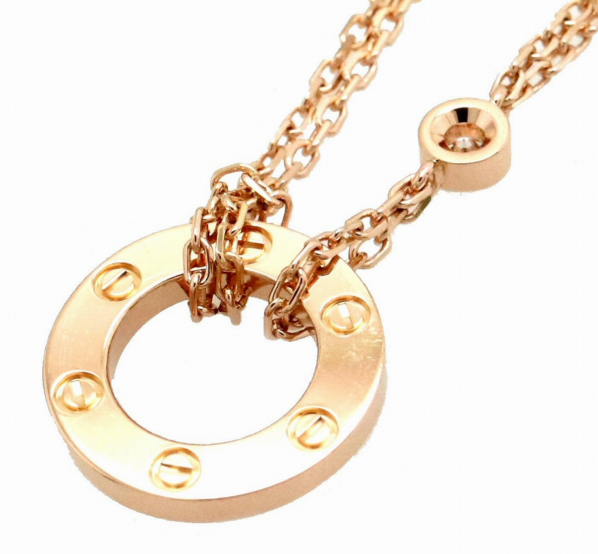 ジュエリー サークル サークル カルティエ ラブ L8ve Love Cartier ネックレス カルティエ K18pg ネックレス ダイヤモンド 新品仕上げ済 ペンダント ピンクゴールド ピンクサファイア 10年クリスマス限定品 2100 中古 S Blumin 店ｓランク品