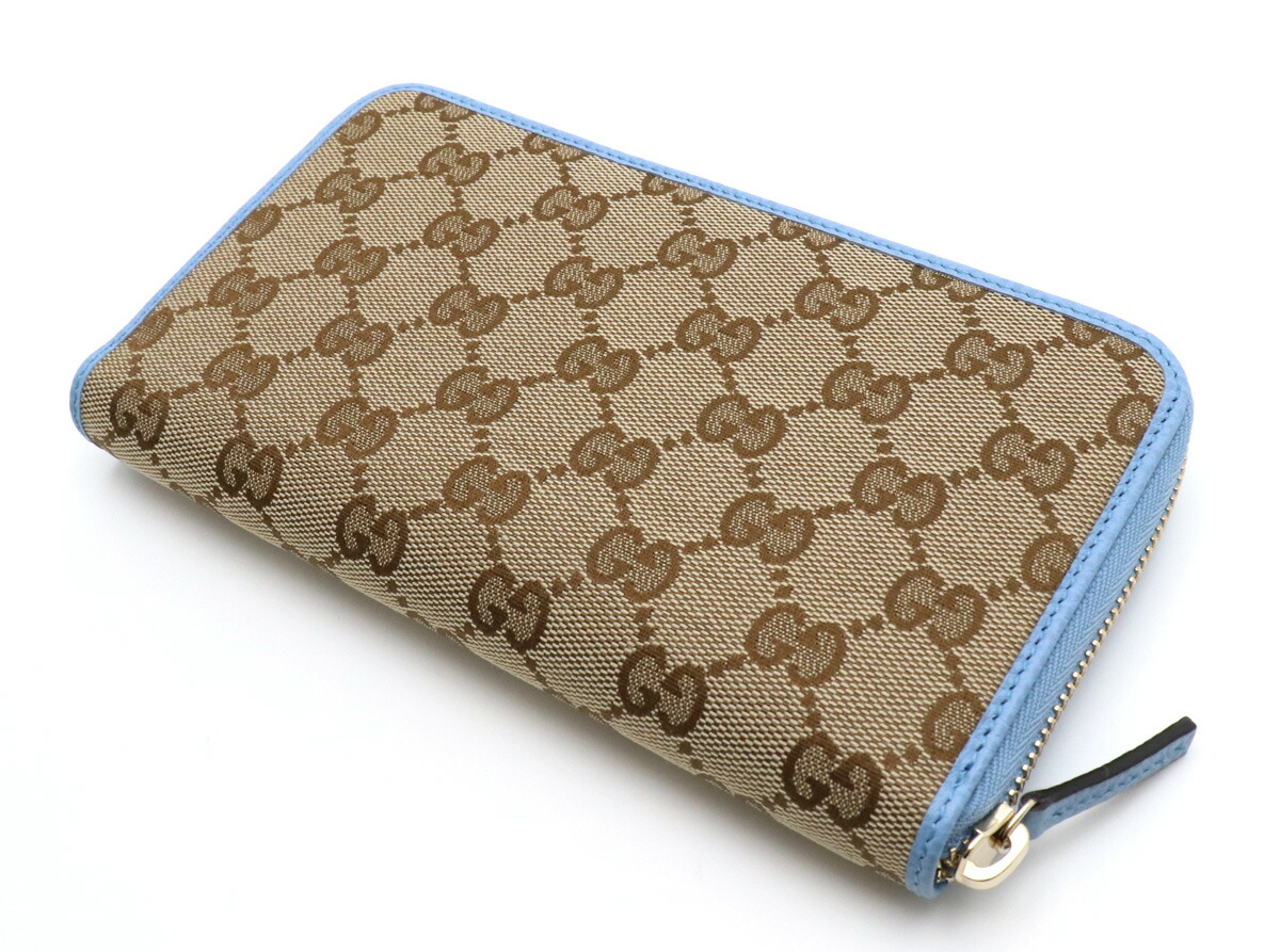 楽天市場 新品未使用品 財布 Gucci グッチ Ggキャンバス ラウンドファスナー 長財布 レザー カーキベージュ ライトブルー 水色 アウトレット品 Blumin 楽天市場店