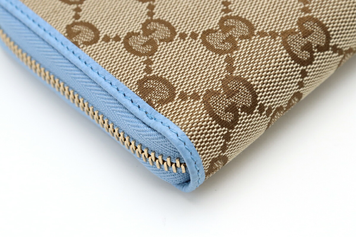 楽天市場 新品未使用品 財布 Gucci グッチ Ggキャンバス ラウンドファスナー 長財布 レザー カーキベージュ ライトブルー 水色 アウトレット品 Blumin 楽天市場店