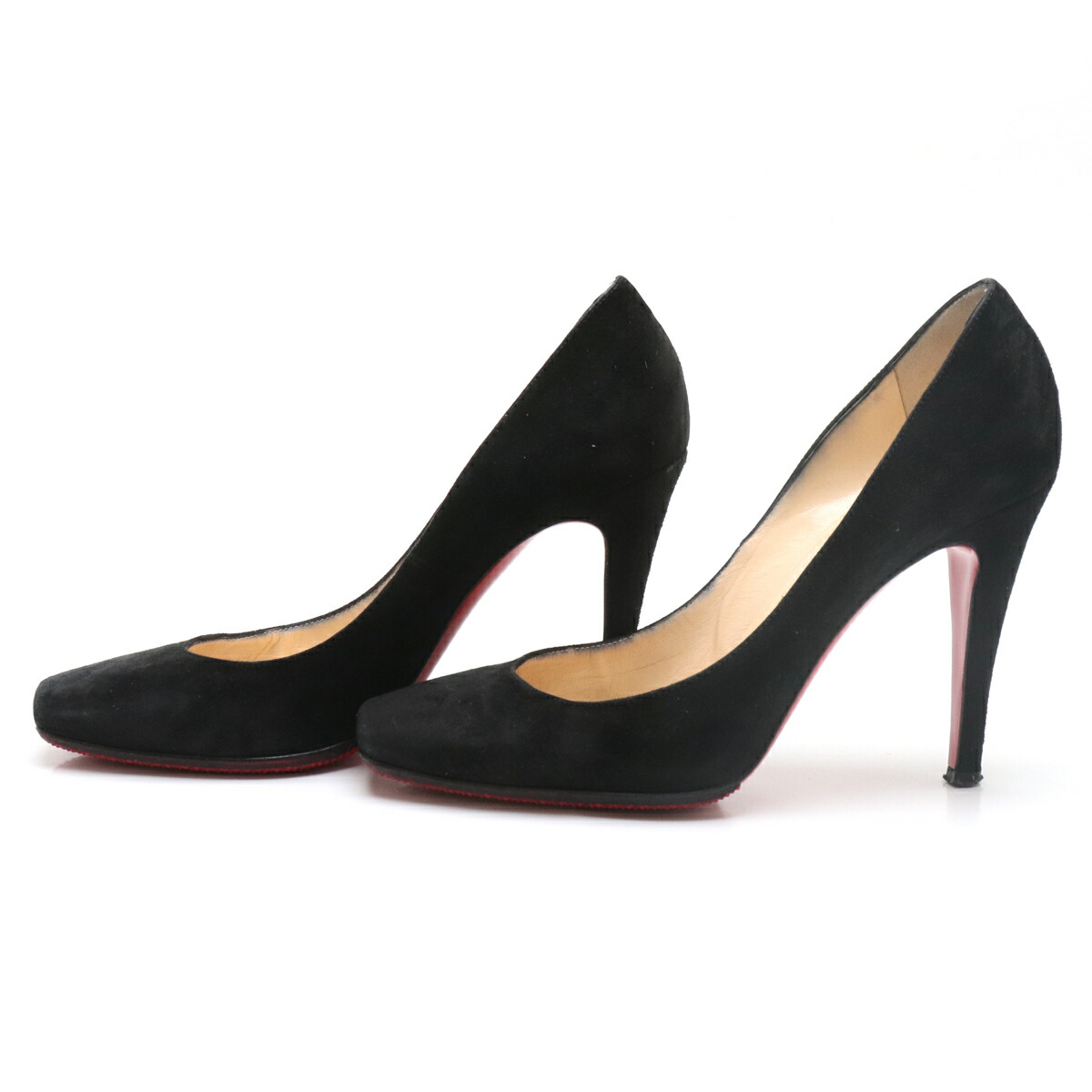 楽天市場 靴 Christian Louboutin クリスチャン ルブタン パンプス スクエア スエード レザー ブラック 黒 サイズ36 中古 Blumin 楽天市場店