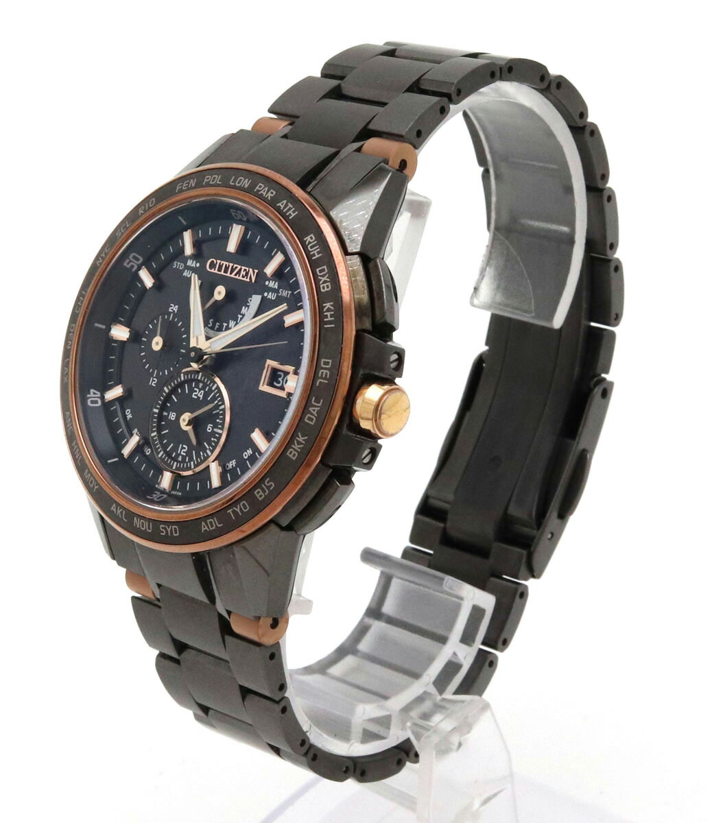 楽天市場 ウォッチ Citizen シチズン アテッサ エコドライブ ソーラー ブラック文字盤 ピンクゴールド チタン メンズ 電波時計 腕時計 At9026 52e 中古 Blumin 楽天市場店