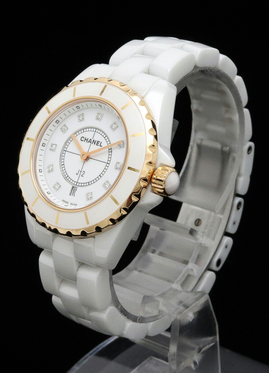 【ウォッチ】CHANEL シャネル J12 ホワイト セラミック PG ピンクゴールド 12Pダイヤ 白 12Pダイヤ 33mm デイト レディース QZ クォーツ 腕時計 H2181 【中古】|Blumin 楽天市場店
