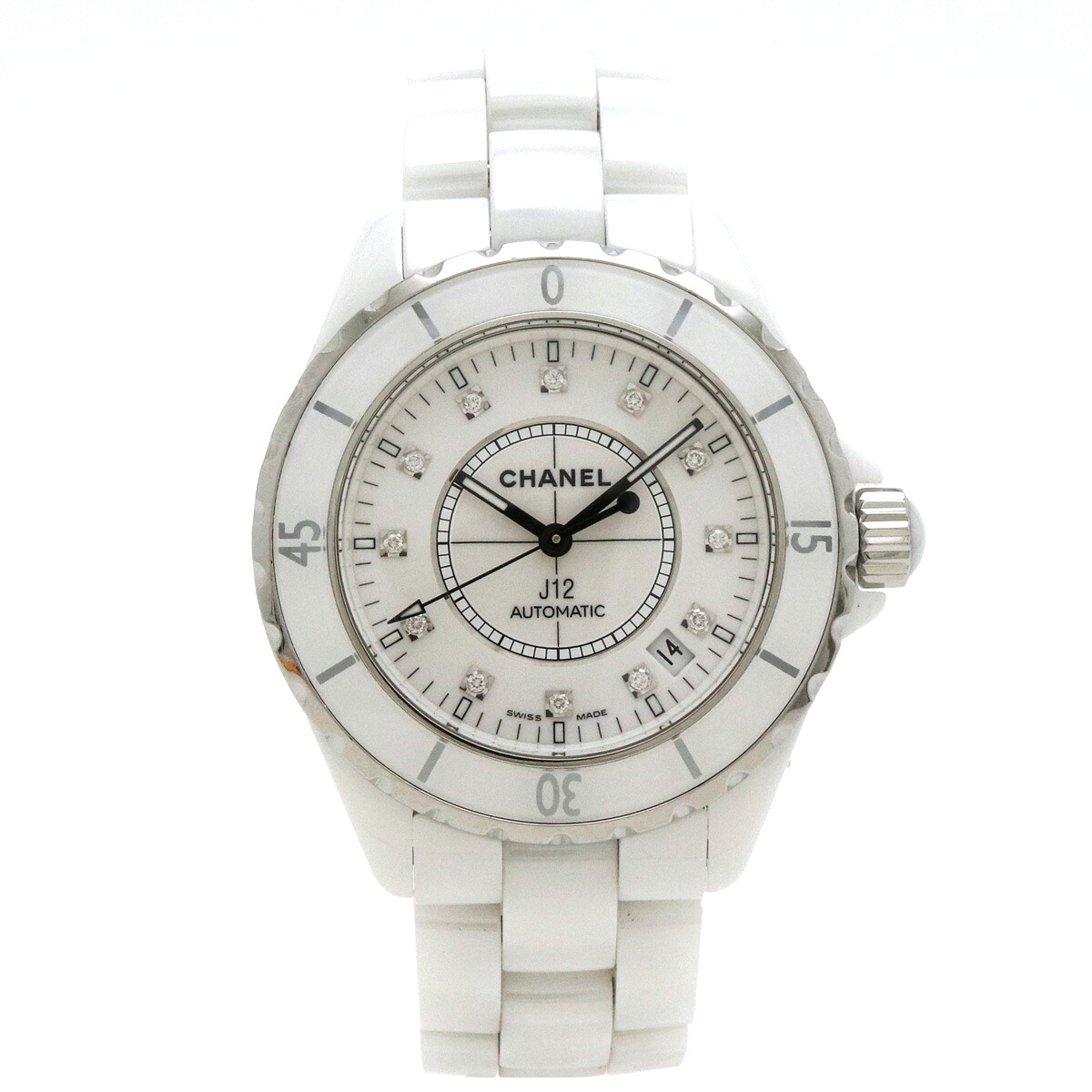 【ウォッチ】【OH済】CHANEL シャネル J12 白セラミック ホワイトセラミック 12Pダイヤ デイト 38mm メンズ AT オートマ 腕時計 H1629 【中古】|Blumin 楽天市場店