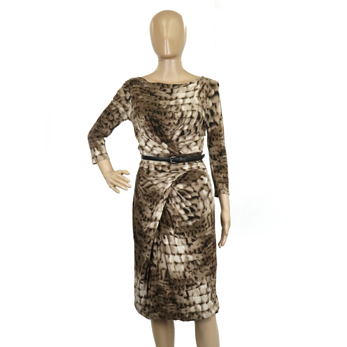 楽天市場 アパレル Max Mara マックス マーラ ワンピース 七分袖 ベルト付 総柄 ストレッチ レーヨン グレージュ系マルチカラー 38 クリーニング済 中古 Blumin 楽天市場店