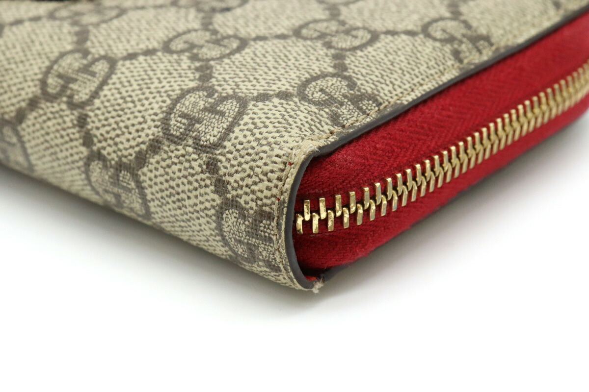 楽天市場 財布 Gucci グッチ Ggスプリーム ハート スネーク ヘビ 蛇 刺繍 ラウンドファスナー 長財布 Pvc レザー ベージュ レッド 赤 中古 Blumin 楽天市場店