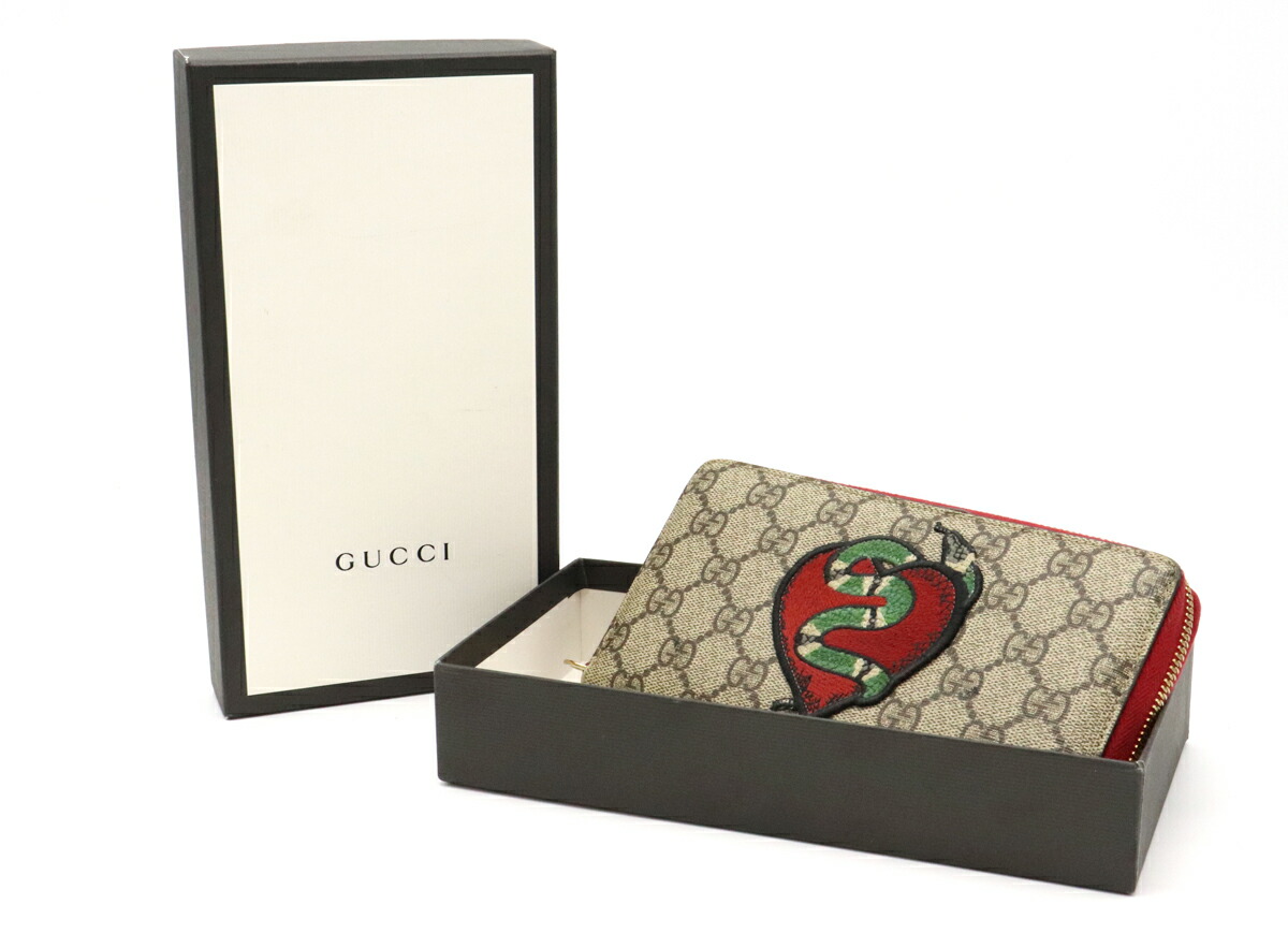 楽天市場 財布 Gucci グッチ Ggスプリーム ハート スネーク ヘビ 蛇 刺繍 ラウンドファスナー 長財布 Pvc レザー ベージュ レッド 赤 中古 Blumin 楽天市場店