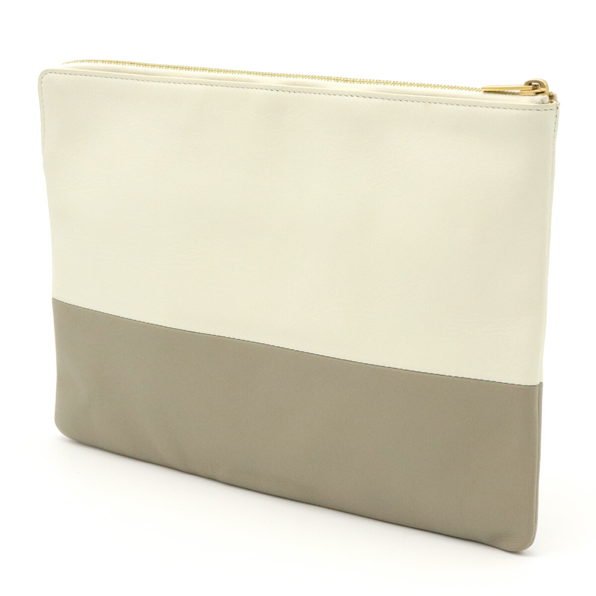 【バッグ】CELINE セリーヌ ソロ クラッチバッグ セカンドバッグ ポーチ レザー バイカラー クレイ グレー オフホワイト 白 104233 【中古】|Blumin 楽天市場店