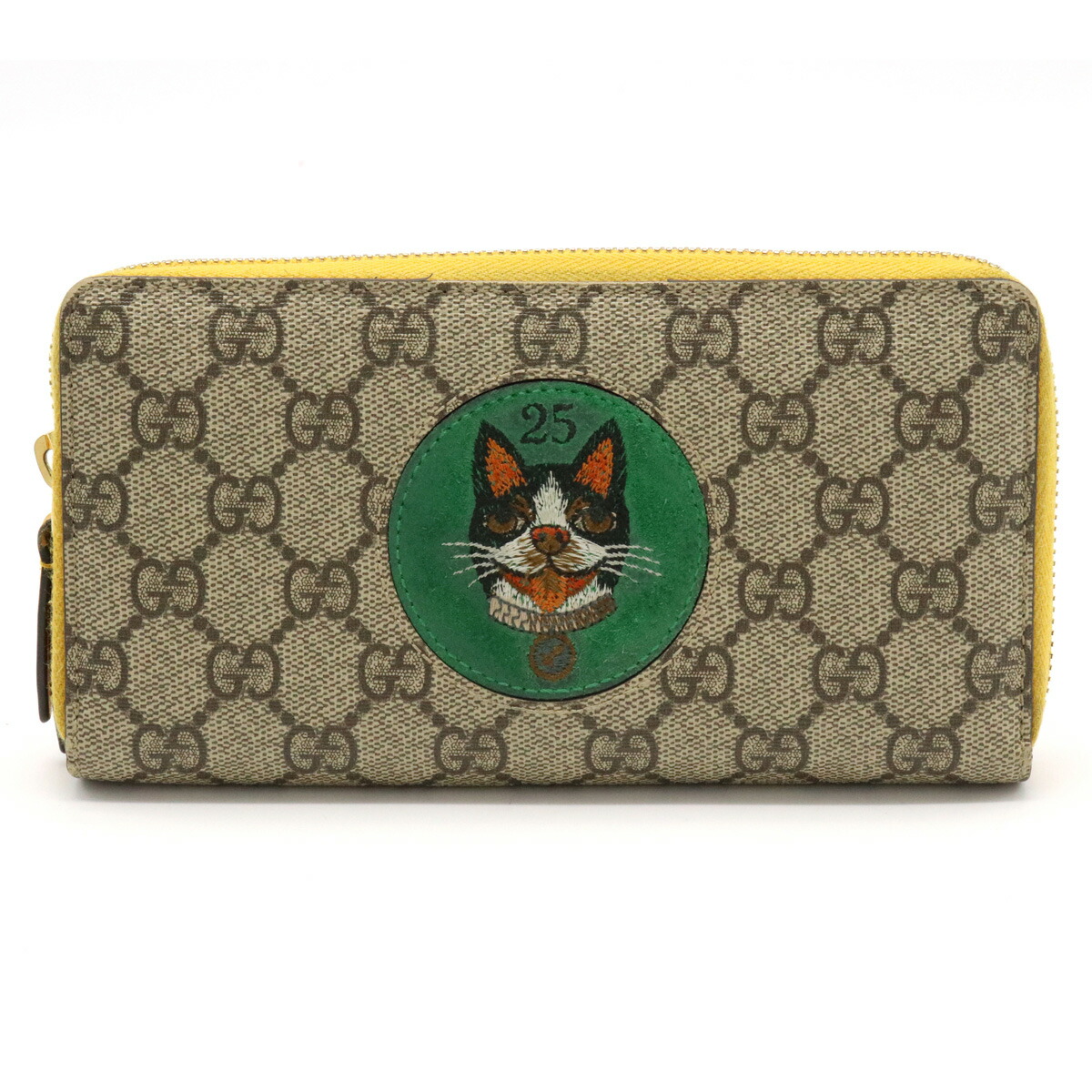 楽天市場 財布 Gucci グッチ Ggスプリーム Bosco ボスコ 犬 刺繍 ラウンドファスナー長財布 Pvc レザー カーキベージュ イエロー 黄色 中古 Blumin 楽天市場店