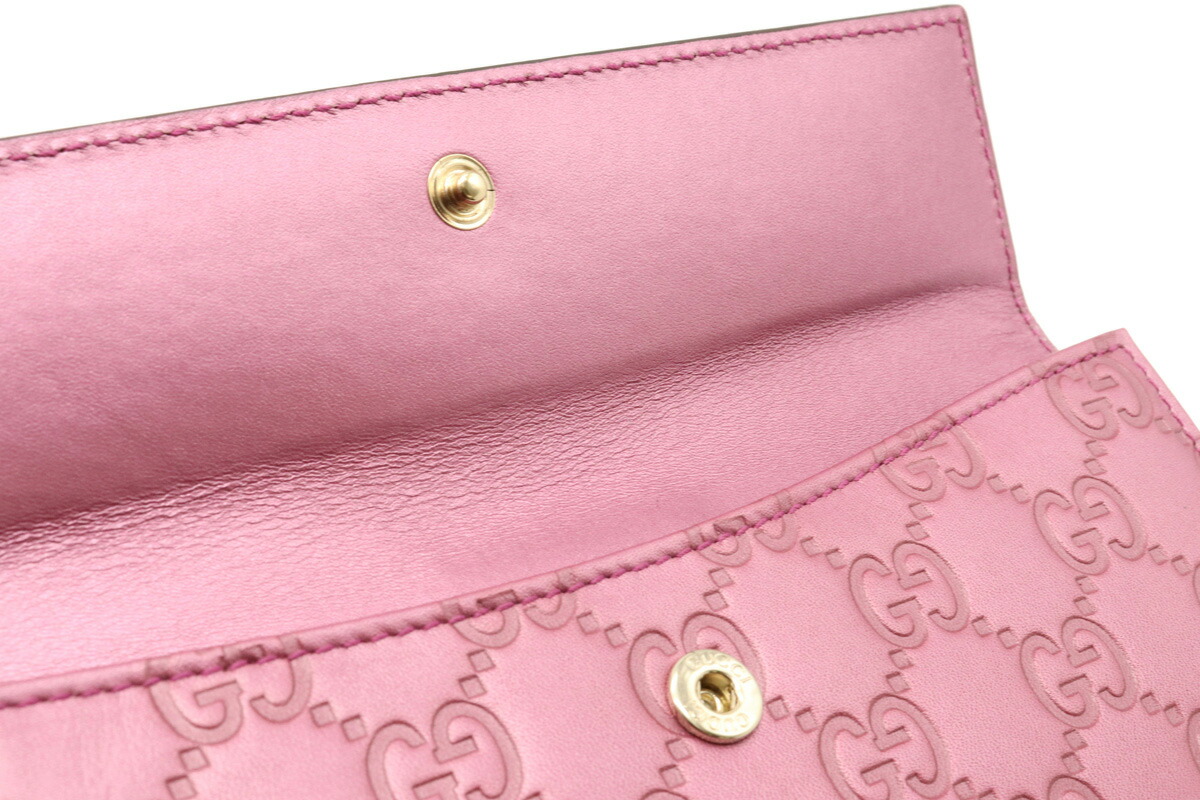 Gucci グッチ ハート メタリックピンク 財布 二つ折り長財布 グッチ グッチシマ ダブルホック レザー 中古 バッグ 小物 ブランド雑貨 ｓランク品 2つ折長財布 Wホック メタリックピンク 3550 中古 Blumin 店