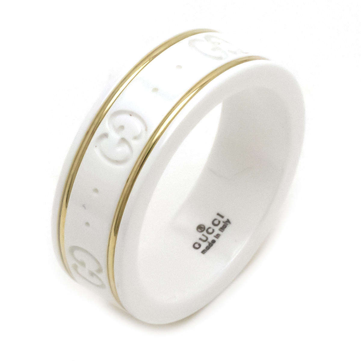 【楽天市場】【ジュエリー】GUCCI グッチ アイコンリング GGリング 指輪 K18 750 ゴールド セラミック ホワイトジルコニア 白