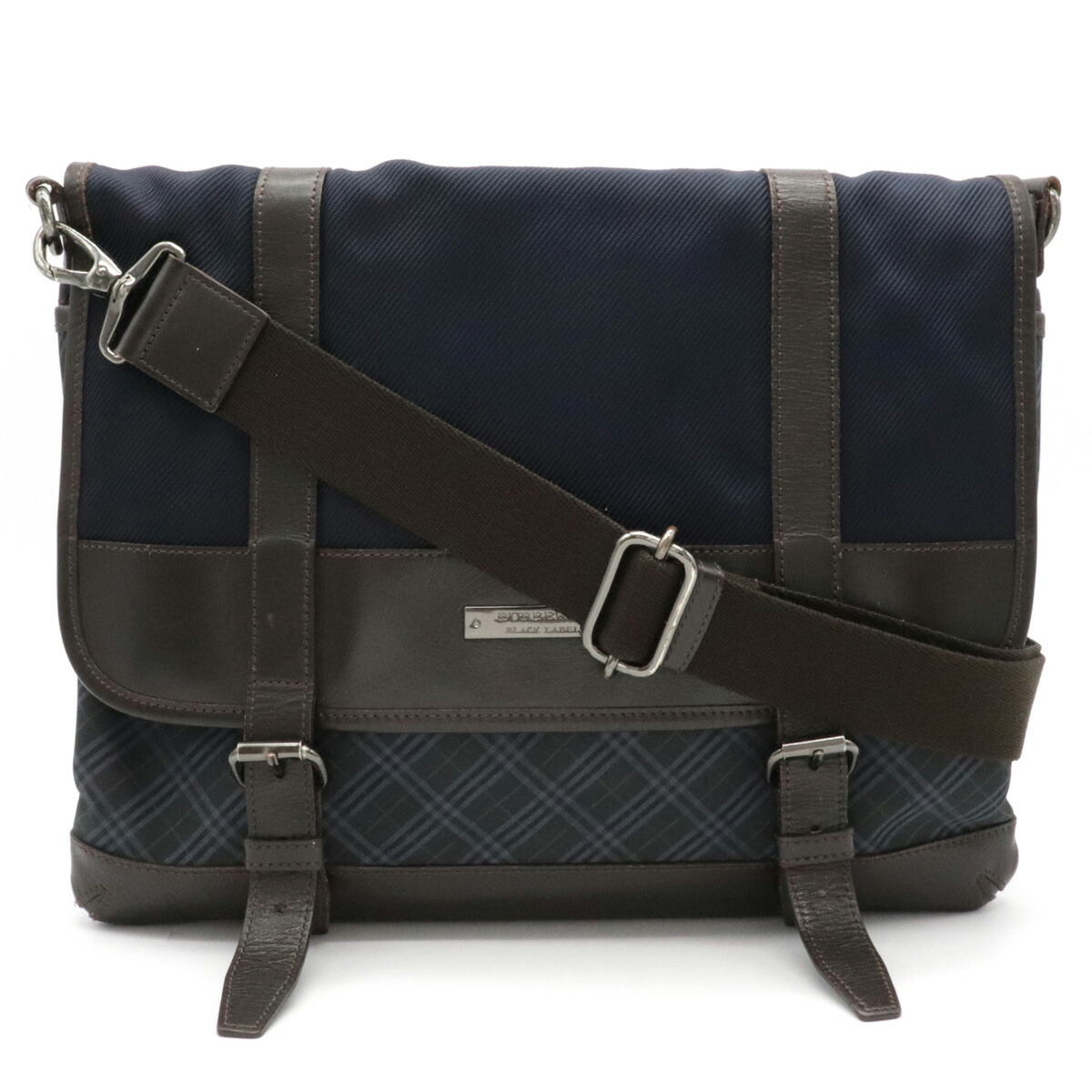 大流行中 バッグ Burberry バーバリー ブラックレーベル チェック柄 ショルダーバッグ 斜め掛け ナイロンキャンバス レザー ネイビー 紺 ダークブラウン 茶 中古 50 Off Josenopolis Mg Gov Br