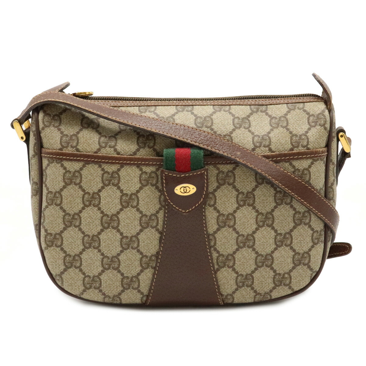楽天市場 バッグ Gucci グッチ オールドグッチ Ggプラス シェリーライン ショルダーバッグ 斜め掛け Pvc レザー ベージュ ダークブラウン 茶 001 56 6177 中古 Blumin 楽天市場店