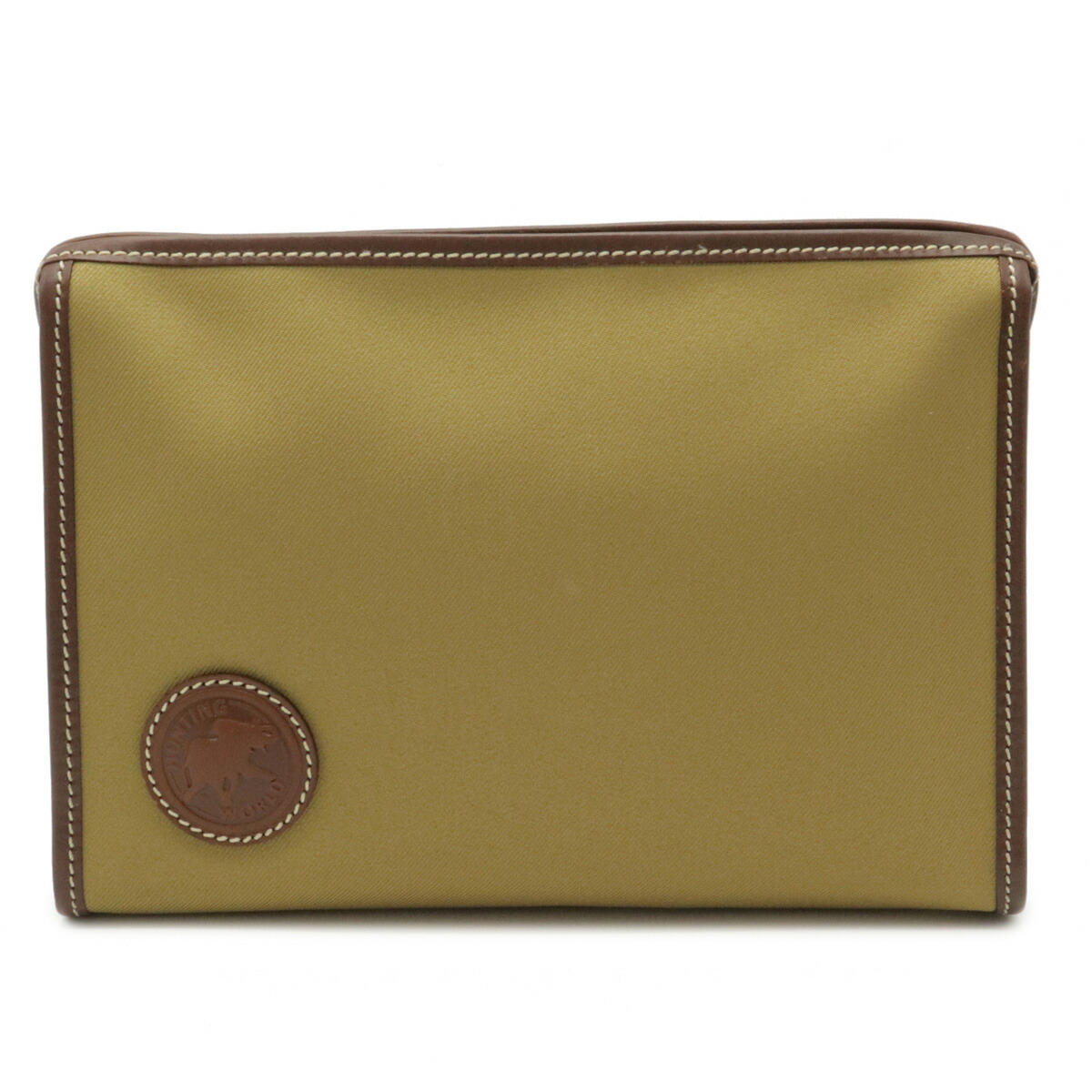 驚きの安さ バッグ Hunting World ハンティング ワールド サファリ トゥデイ セカンドバッグ クラッチバッグ キャンバス レザー カーキ ダークブラウン 中古 流行に Www Nripost Com