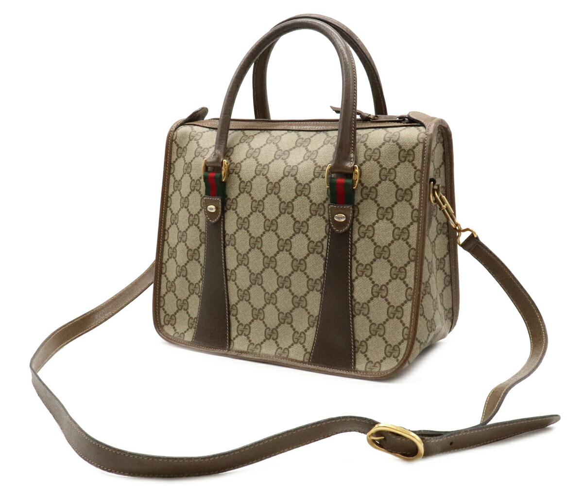 楽天市場 バッグ Gucci グッチ オールドグッチ シェリーライン ハンドバッグ 2way ショルダーバッグ Pvc レザー カーキベージュ ブラウン 41 02 039 中古 Blumin 楽天市場店