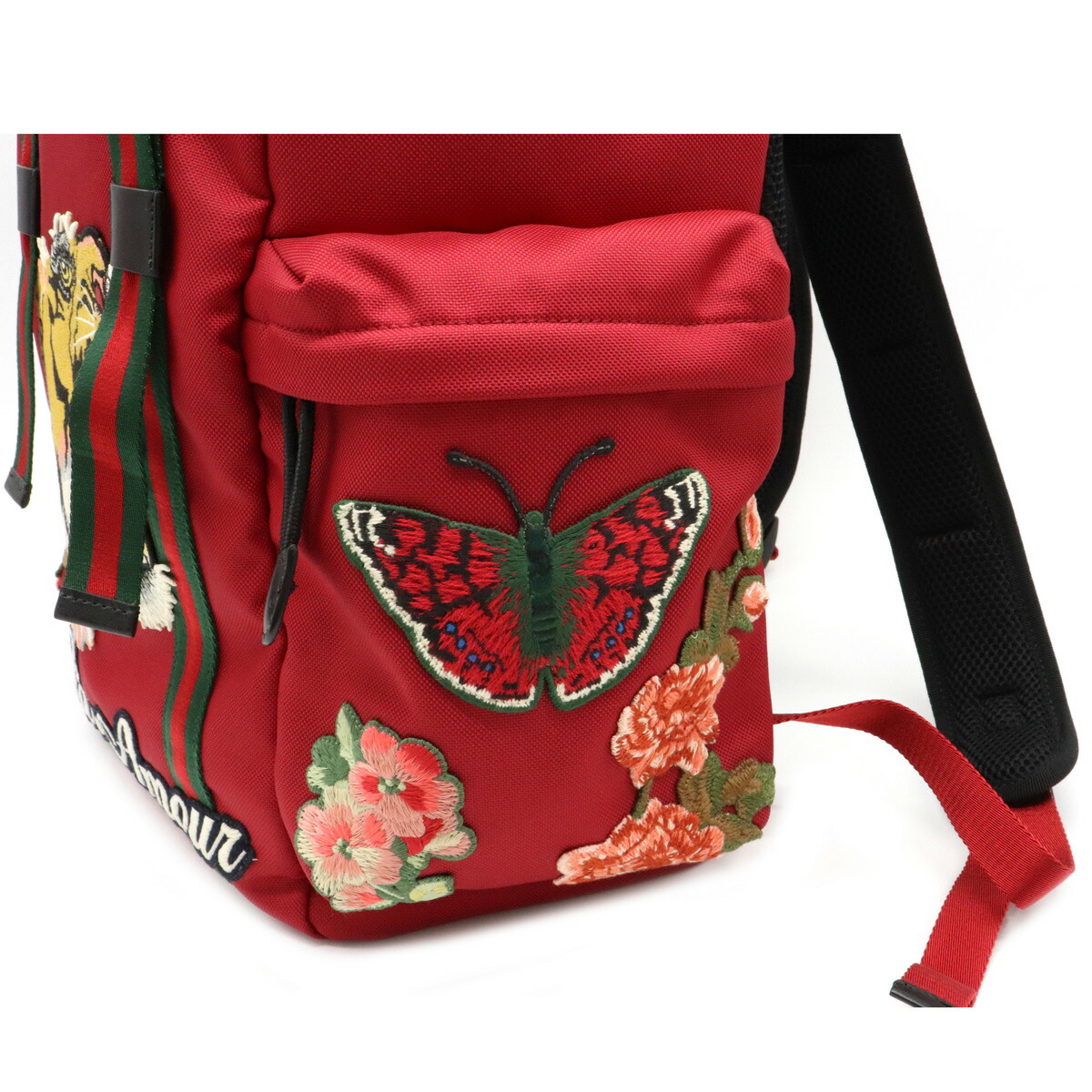 Gucci バックパック エンブロイダリー リュック グッチ 未使用品 リュック 刺繍 ワッペン バッグ タイガー 男女兼用バッグ 赤 タイガー レザー テクノキャンバス レッド マルチカラー 中古 Blumin 店