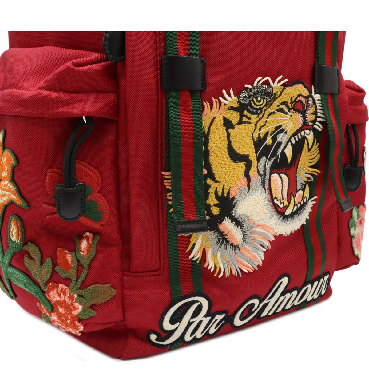 Gucci バックパック エンブロイダリー リュック グッチ 未使用品 リュック 刺繍 ワッペン バッグ タイガー 男女兼用バッグ 赤 タイガー レザー テクノキャンバス レッド マルチカラー 中古 Blumin 店