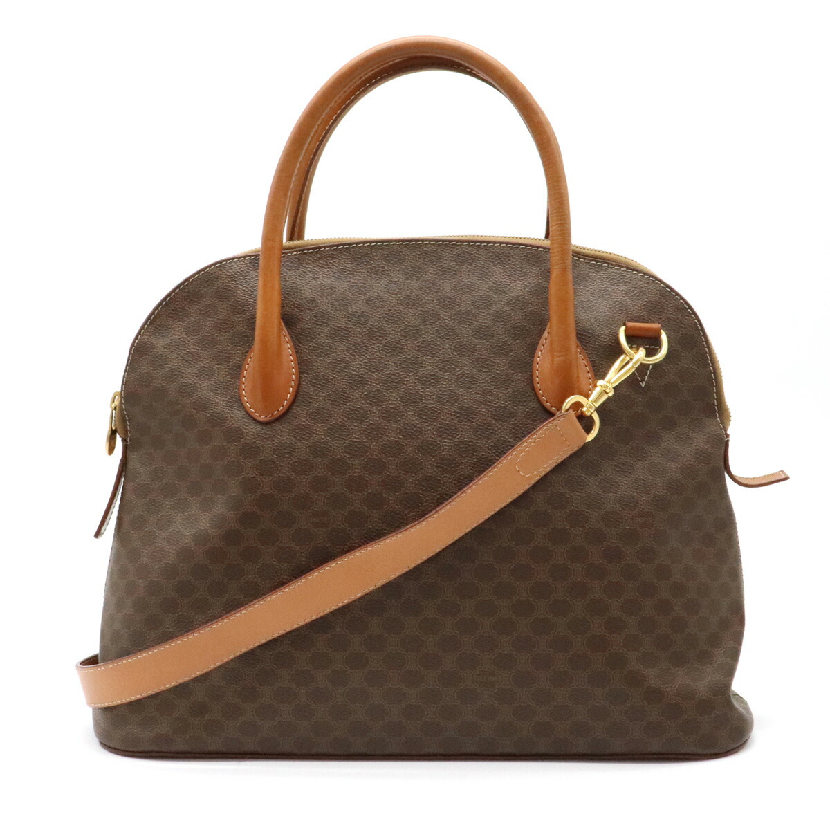 【バッグ】CELINE セリーヌ マカダム柄 ハンドバッグ 2WAY ショルダーバッグ セミショルダー PVC レザー 茶 ブラウン ダークブラウン 【中古】|Blumin 楽天市場店