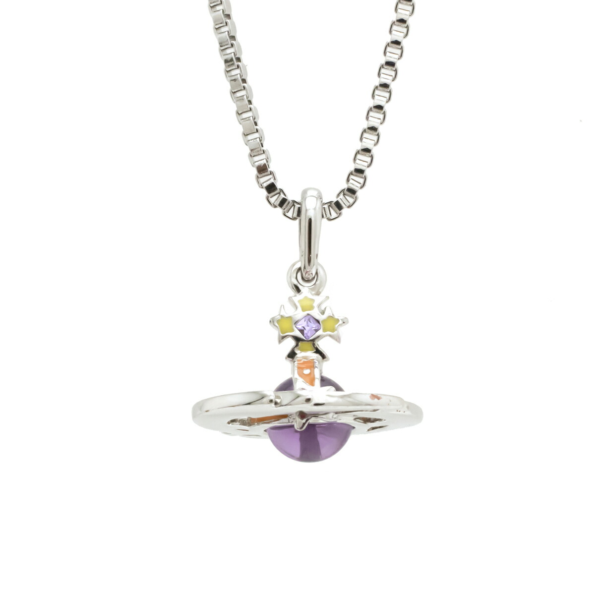 ジュエリー Vivienne Westwood ヴィヴィアン ウエストウッド オーブ ネックレス ペンダント メタル シルバー色 ラインストーン ピンク 中古 Psicologosancora Es