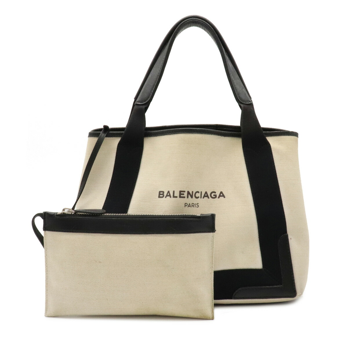 バッグ Balenciaga バレンシアガ ネイビーカバ S ロゴ トートバッグ ハンドバッグ キャンバス レザー ナチュラル 黒 ブラック ポーチ付 中古 Andapt Com