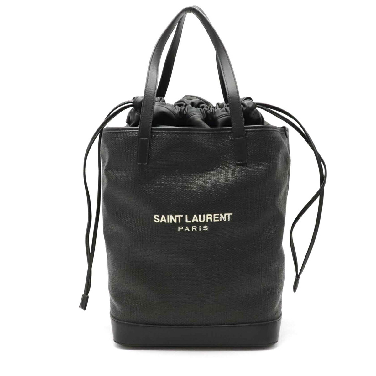 【楽天市場】【バッグ】SAINT LAURENT PARIS サン ローラン パリ YSL イブサンローラン ショッピング テディ トートバッグ 巾着 リネン レザー ブラック 黒