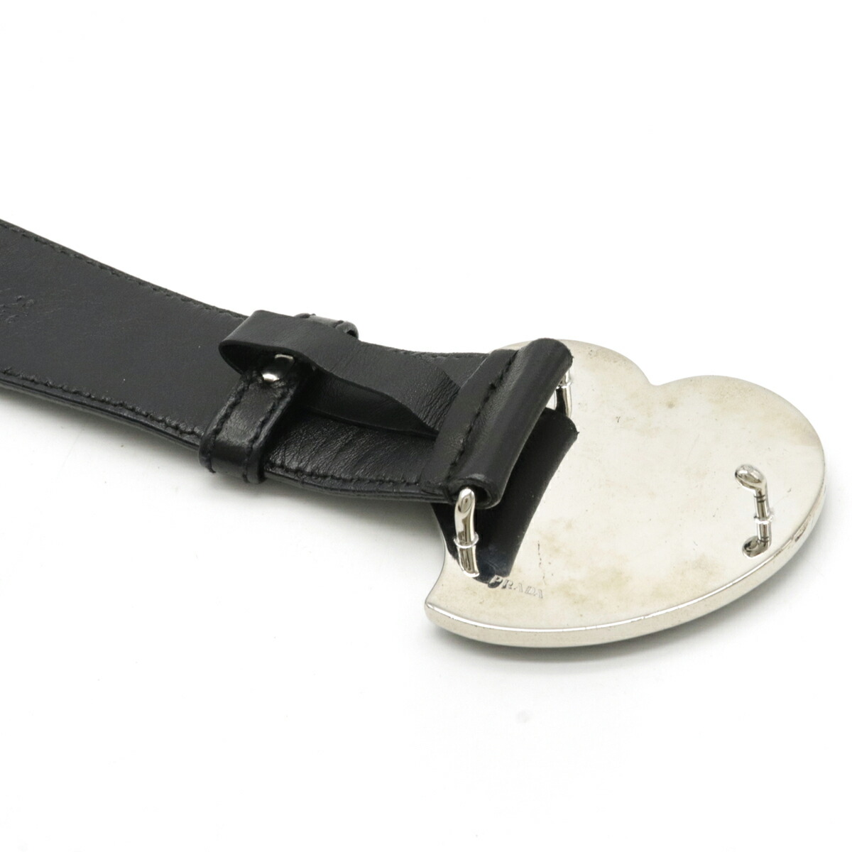 【アパレル】PRADAプラダベルトハートバックルロボットパッチネジレザーNERO黒ブラックシルバー金具#901C3435【中古】