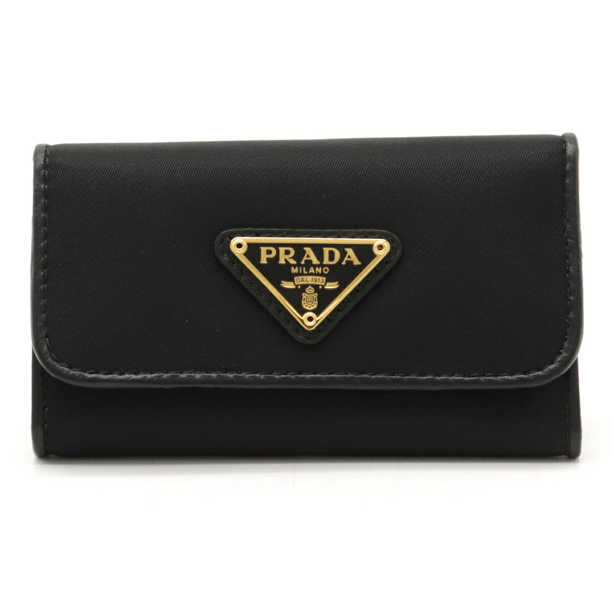 新品同様 PRADA プラダ TESSUTO TRIANGO 6連キーケース ナイロン レザー NERO 黒 ブラック ゴールド金具 1PG222  somaticaeducar.com.br