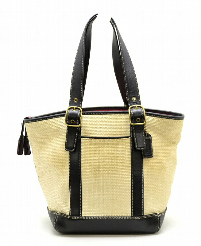 楽天市場 中古 バッグ Coach コーチ ストロー トートバッグ ショルダーバッグ ベージュ ブラック 8908 K Blumin 森田質店 質屋出店 Blumin 楽天市場店