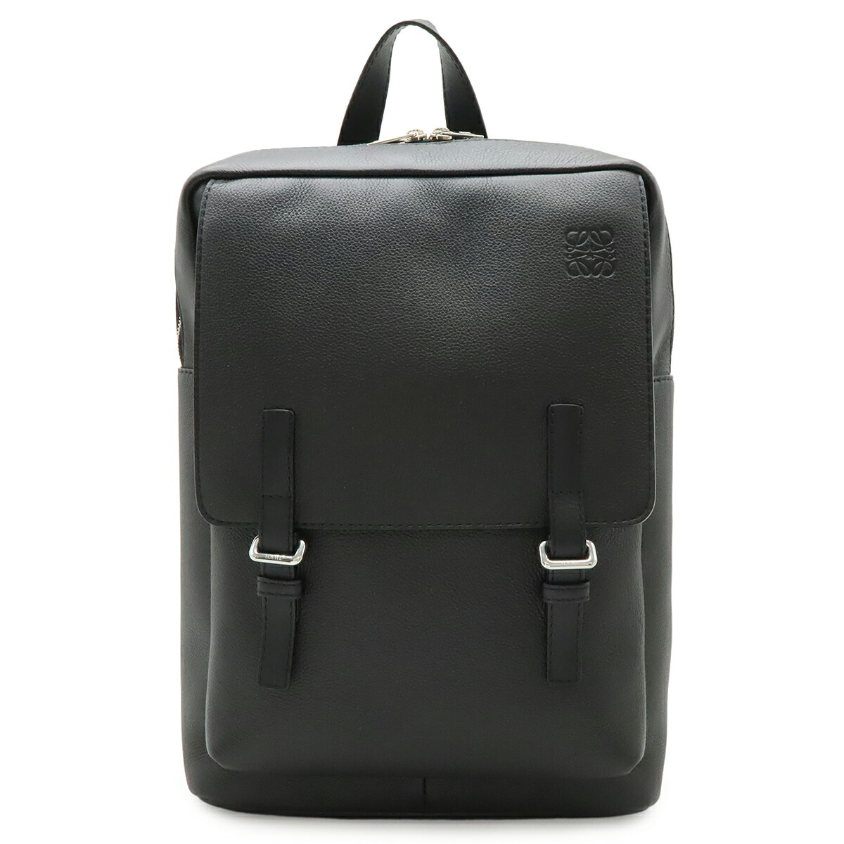 LOEWE ロエベ アナ瓦 ミリタリーバックパック 背嚢 なめし革 黒いこと 黒 しろがね色金具 B553J18X01 【中古】
